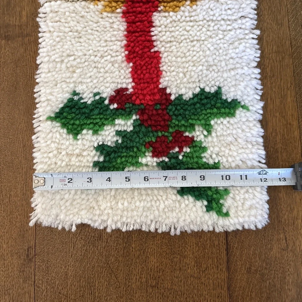 Vintage Christmas Latch Hook Rug Wall Hanging 12 X 26 Complete Noel